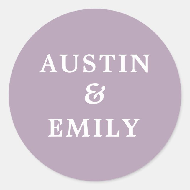 Personalized Modern Lavender Wedding Classic Round Sticker (Front)