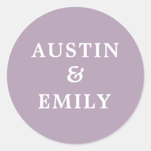 Personalized Modern Lavender Wedding Classic Round Sticker