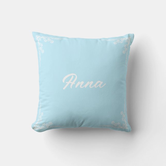 Personalized Modern Pastel Blue Typography Name Cushion (Front)