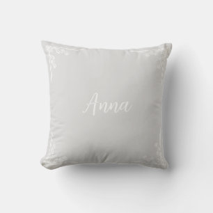 Personalized Modern Pastel Gray Typography Name Cushion