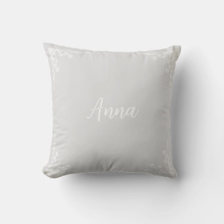 Personalized Modern Pastel Gray Typography Name Cushion