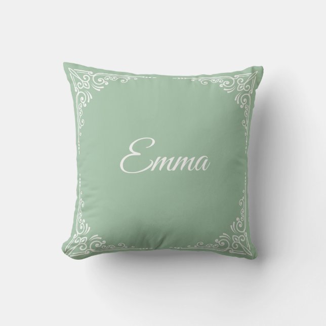 Personalized Modern Pastel Green Typography Name  Cushion (Front)
