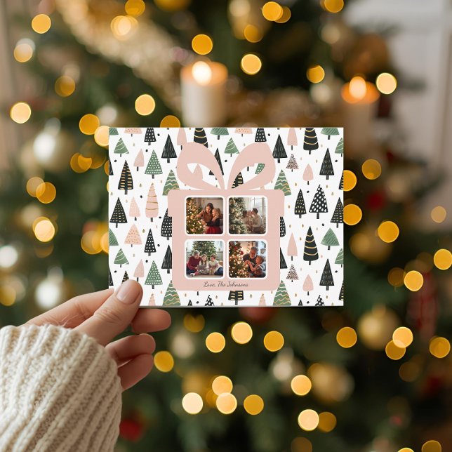 Personalized Modern Pink Christmas Photo Postcard (Creator Uploaded)