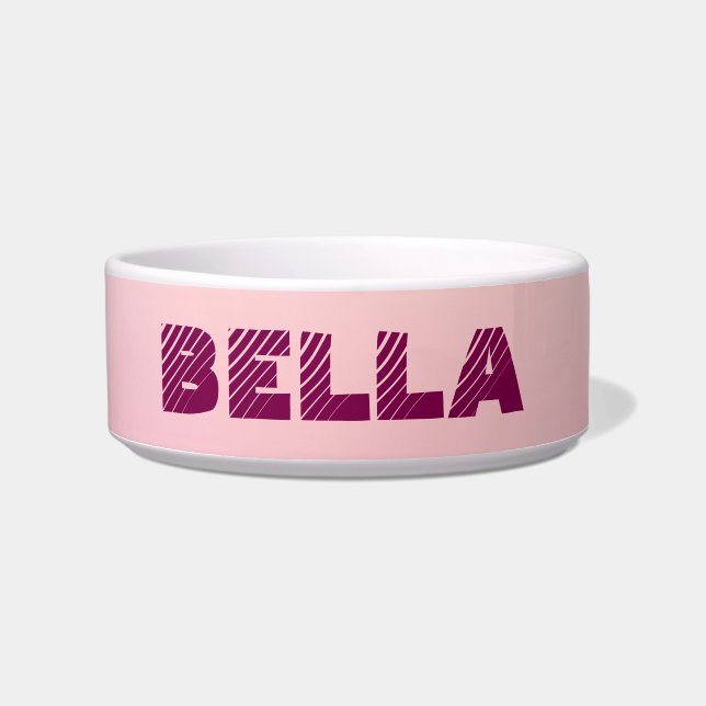 Personalized Modern Pink Dog`s Name  Bowl (Front)