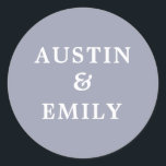 Personalized Modern Purple Wedding Classic Round Sticker<br><div class="desc">Check out these cute modern stickers for your wedding. They feature a pretty color background, a cute script and customizable names for the bride and groom to add their own name. Customize text as you please to match your wedding vibe. Perfect for all wedding needs products such as thank you...</div>