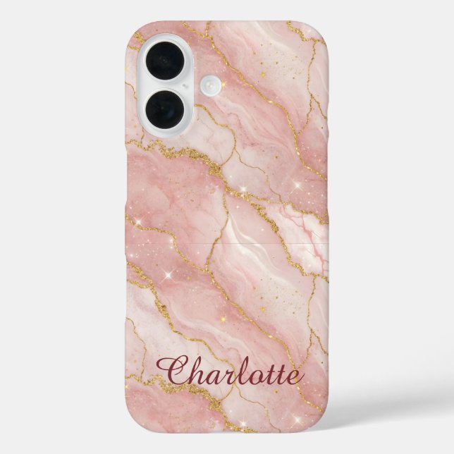 Personalized Modern Rose Quartz Marble Gold Case-Mate iPhone Case (Back)