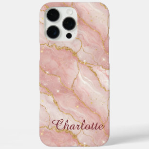 Personalized Modern Rose Quartz Marble Gold iPhone 16 Pro Max Case