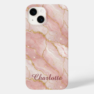 Personalized Modern Rose Quartz Marble Gold Case-Mate iPhone 14 Case
