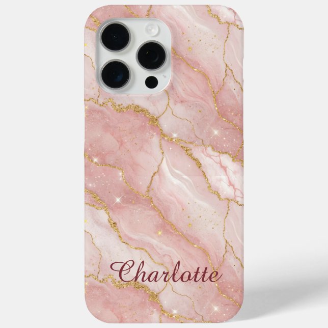 Personalized Modern Rose Quartz Marble Gold Case-Mate iPhone Case (Back)