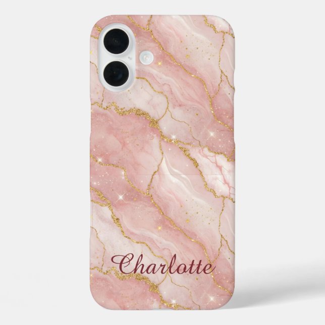 Personalized Modern Rose Quartz Marble Gold Case-Mate iPhone Case (Back)