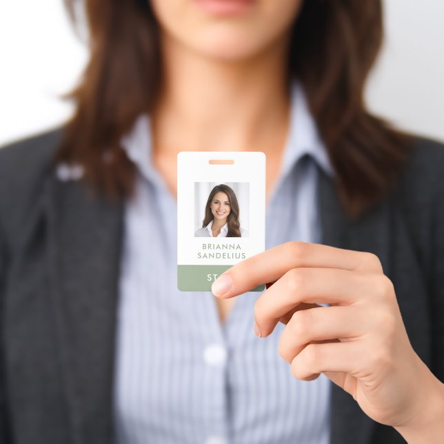 Personalized Modern Sage Green Photo ID Name Badge (Presented)