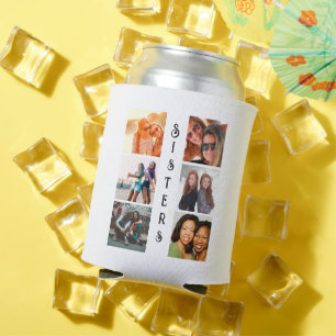 Personalized Modern Sisters 6 Photo Collage Can Cooler