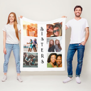 Personalized Modern Sisters 6 Photo Collage Fleece Blanket