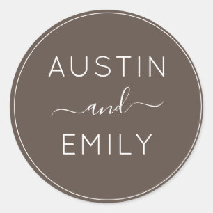 Personalized Modern Tan white Wedding Classic Round Sticker