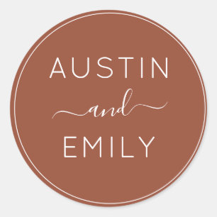 Personalized Modern Terracotta Wedding Classic Round Sticker