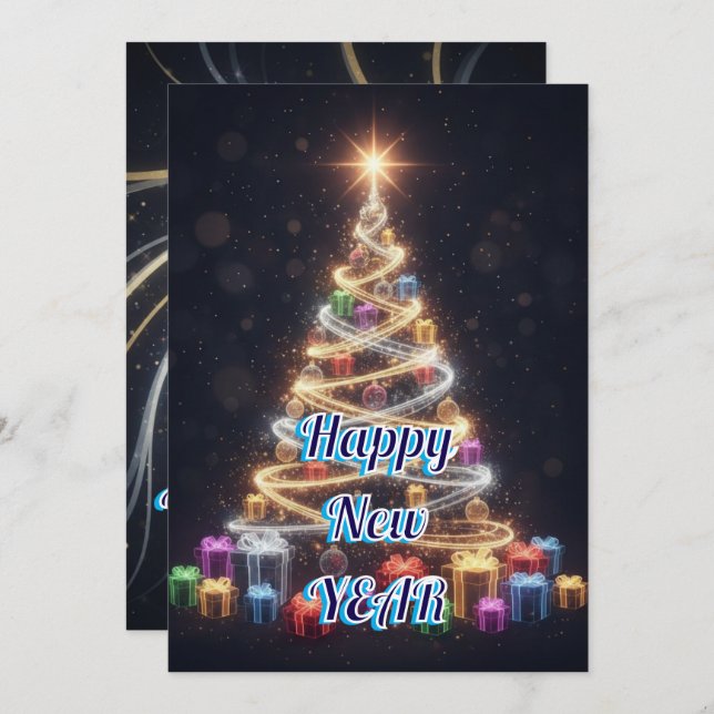 Personalized Modern Tree New Year Holiday Card (Front/Back)
