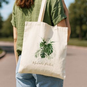 Personalized Modern Tropical Leaves Tote Bag