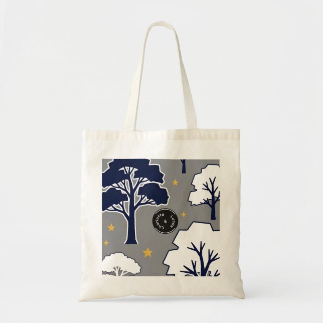 Personalized Modern Woodland Tree and Star Design Tote Bag (Front)
