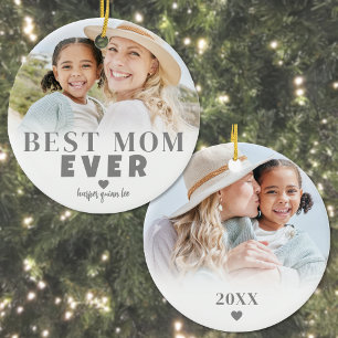 Personalized Mom 2 Photo Christmas Ceramic Tree Decoration