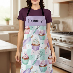 Personalized Mom Lavender Teal Cupcake Baking Crew Apron