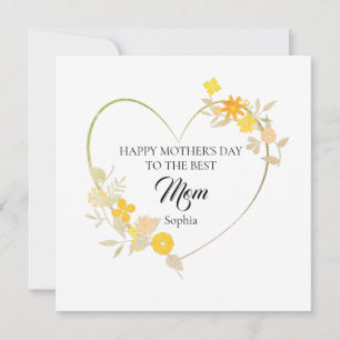 Personalized Mom Name Mother’s Day Floral Heart Card