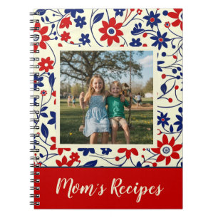 Personalized Mom Recipe Photo Floral Notebook