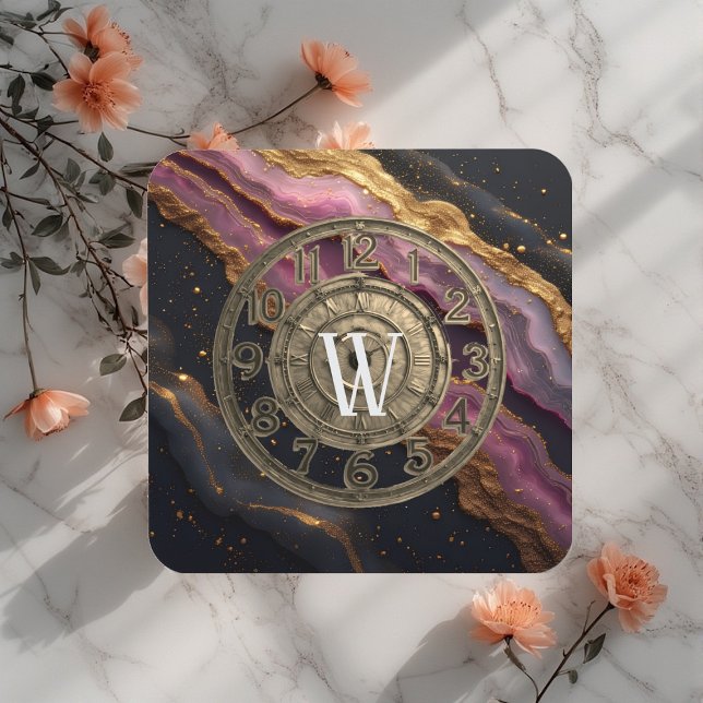 Personalized Monogram Agate Pink Rustic Metal Luxe Coaster (Personalized Monogram Agate Pink Rustic Metal Luxe Beverage Coaster)
