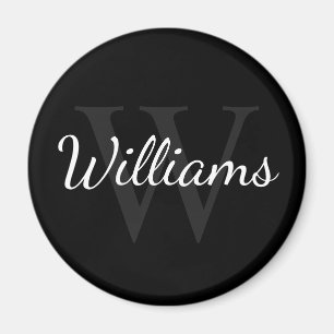 Personalized Monogram and Name Black Magnet