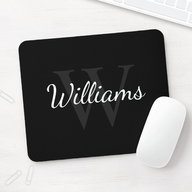 Personalized Monogram and Name Black Mouse Pad (Creator Uploaded)
