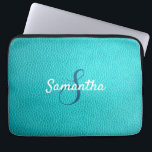 Personalized Monogram and Name Blue Leather Laptop Sleeve<br><div class="desc">A beautiful sky blue leather print laptop sleeve.
You can personalize it with your name and monogram initial.</div>