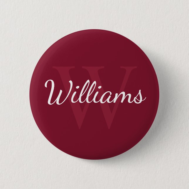 Personalized Monogram and Name Burgundy Red 6 Cm Round Badge (Front)