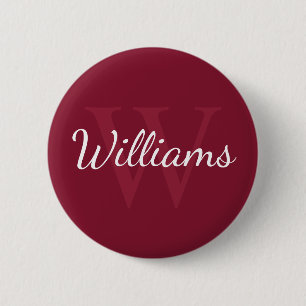 Personalized Monogram and Name Burgundy Red 6 Cm Round Badge