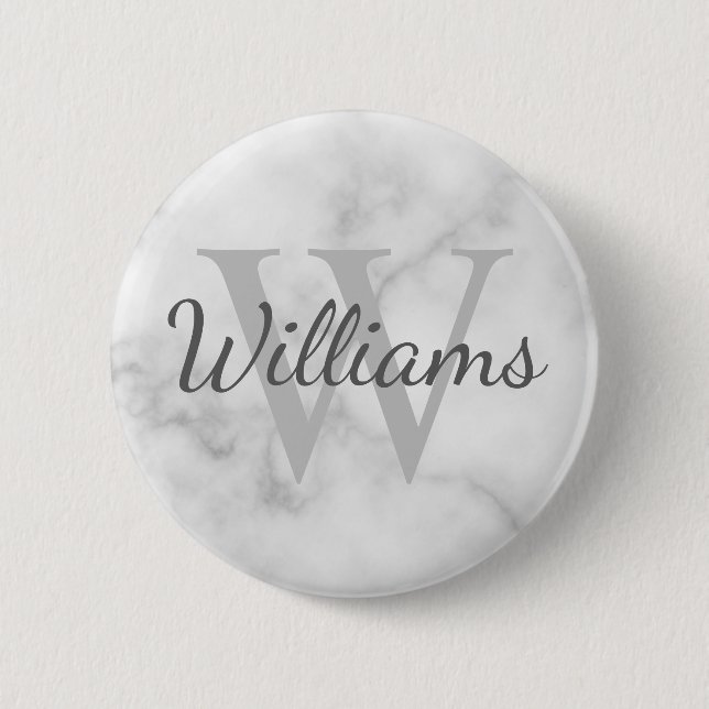 Personalized Monogram and Name Marble Look 6 Cm Round Badge (Front)