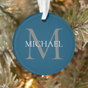 Personalized Monogram and Name Ocean Blue Ornament
