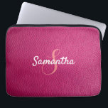 Personalized Monogram and Name Pink Leather Laptop Sleeve<br><div class="desc">A beautiful pink leather print laptop sleeve.
You can personalize it with your name and monogram initial.</div>