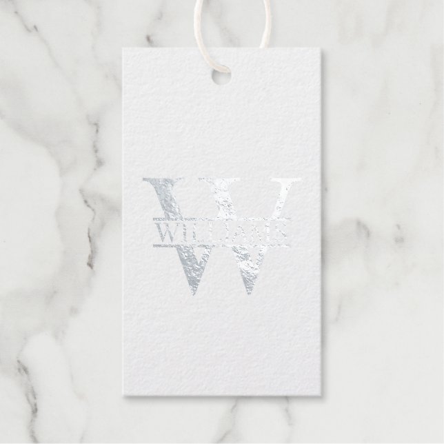 Personalized Monogram and Name Silver Gift Tags (Front)