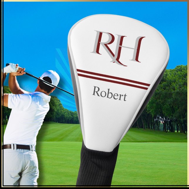 Personalized Monogram and Name White Grey Red Golf Head Cover (Creator Uploaded)