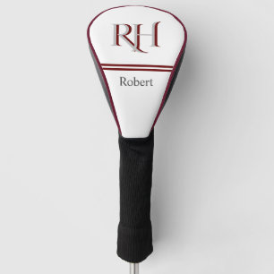 Personalized Monogram and Name White Grey Red Golf Head Cover