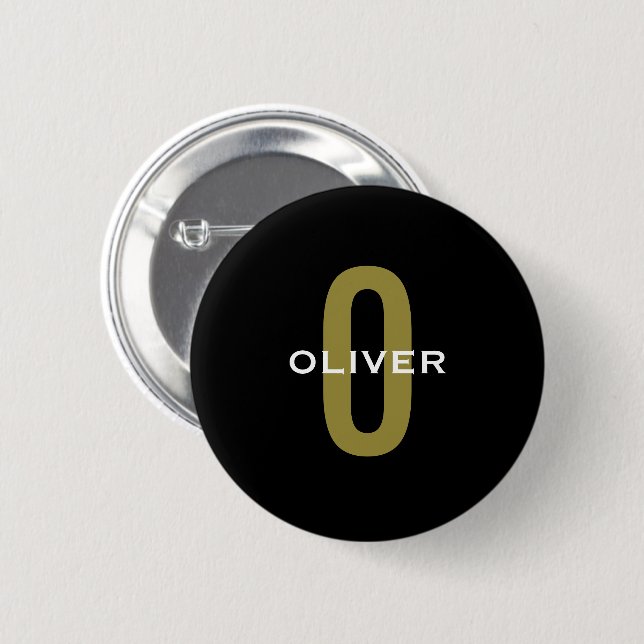 Personalized Monogram Black Gold White Name 6 Cm Round Badge (Front & Back)
