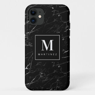Personalized  Monogram Black Marble Case-Mate iPhone Case