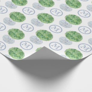 Personalized Monogram Evergreen Topiary Ginger Jar Wrapping Paper