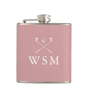 Personalized Monogram Golf Clubs Dusty Rose Pink Hip Flask