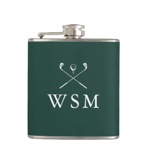 Personalized Monogram Golf Clubs Emerald Green Hip Flask
