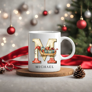 Personalized Monogram Initial M Christmas Holiday Coffee Mug