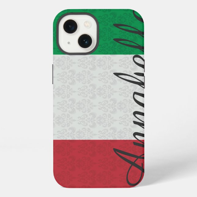 Personalized Monogram Italian Flag Damask Pattern iPhone Case (Back)