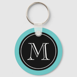 Personalized monogram keychain   Turquoise black
