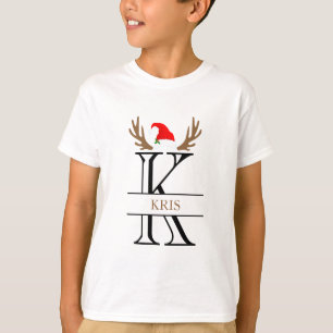  Personalized Monogram Letter K Antlers Xmas T-Shirt