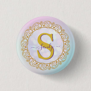 Personalized Monogram Mandala Gold and Blue 3 Cm Round Badge