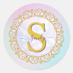 Personalized Monogram Mandala Gold and Blue Classic Round Sticker