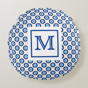 Personalized Monogram Modern Evil Eye Pattern  Round Cushion
